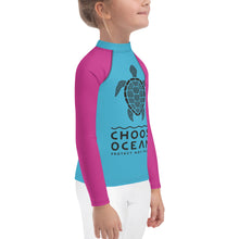 Load image into Gallery viewer, CHOOSE OCEANS                                                                             Kids/Blue and Pink Rash Guard