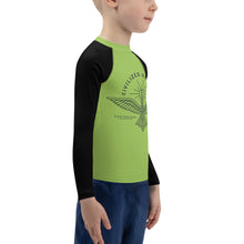Load image into Gallery viewer, Civilized Nomads - "Custodians of Earth" Kids Green and Black Rash Guard