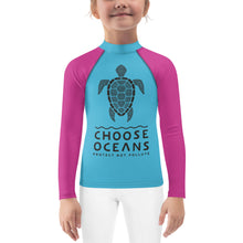 Load image into Gallery viewer, CHOOSE OCEANS                                                                             Kids/Blue and Pink Rash Guard