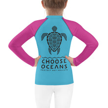 Load image into Gallery viewer, CHOOSE OCEANS                                                                             Kids/Blue and Pink Rash Guard