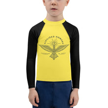 Load image into Gallery viewer, Civilized Nomads "Custodians of Earth" Kids Yellow and Black Rash Guard