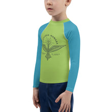 Load image into Gallery viewer, Civilized Nomads "Custodians of Earth" Kids Green and Aqua Rash Guard