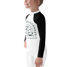 Load image into Gallery viewer, CHOOSE WILDERNESS Kids/Black and White Rash Guard/ Dark Green Logo