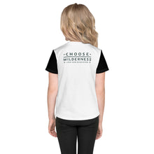 Load image into Gallery viewer, Choose Wilderness Kids T-Shirt with dark green logos
