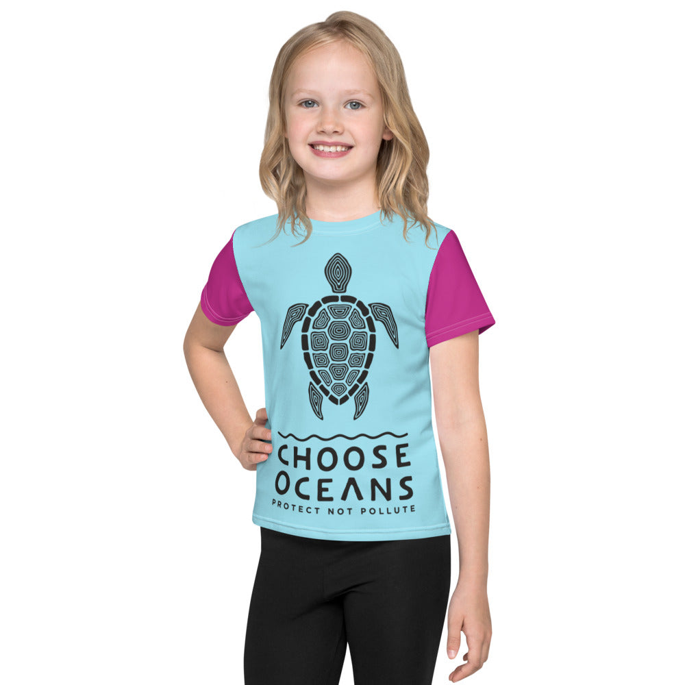 Choose Oceans Light Blue and Pink Kids T-Shirt