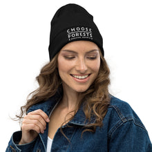 Load image into Gallery viewer, Choose Forests organic embroidered ribbed beanie
