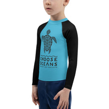 Load image into Gallery viewer, Choose Oceans Kids Blue and Black Rash Guard
