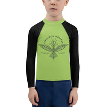 Load image into Gallery viewer, Civilized Nomads - &quot;Custodians of Earth&quot; Kids Green and Black Rash Guard
