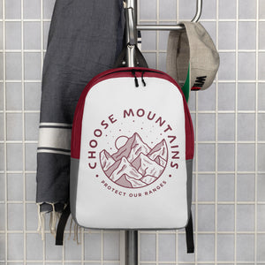 Choose Mountains - Protect Our Ranges Grey and Burgundy  Backpack