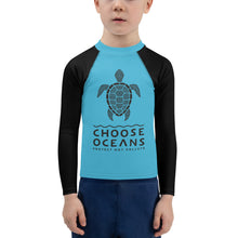 Load image into Gallery viewer, Choose Oceans Kids Blue and Black Rash Guard
