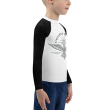 Load image into Gallery viewer, Civilized Nomads &quot;Custodians of Earth&quot; Black and White kids Rash Guard
