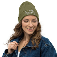 Load image into Gallery viewer, Choose Forests organic embroidered ribbed beanie
