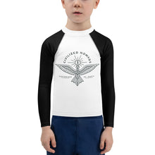 Load image into Gallery viewer, Civilized Nomads &quot;Custodians of Earth&quot; Black and White kids Rash Guard
